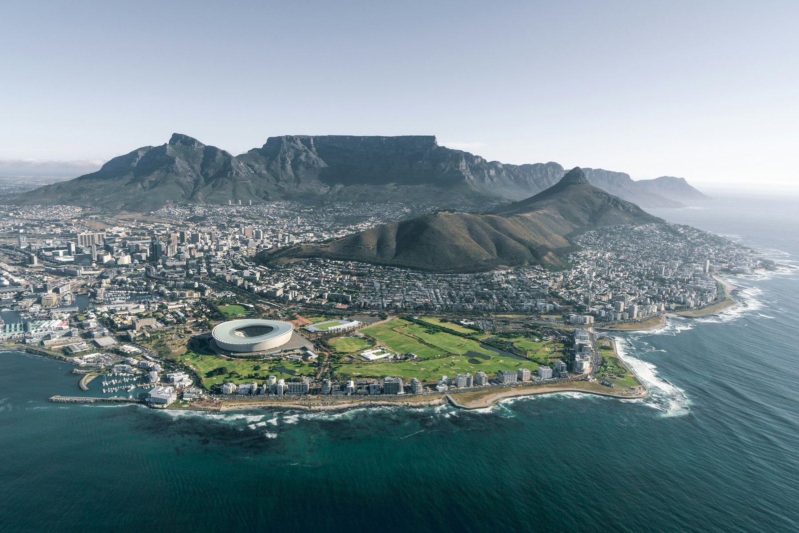 Aerial view of Cape Town with Table Mountain in the background