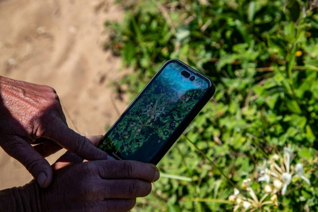 Person holding a smartphone showing a local map
